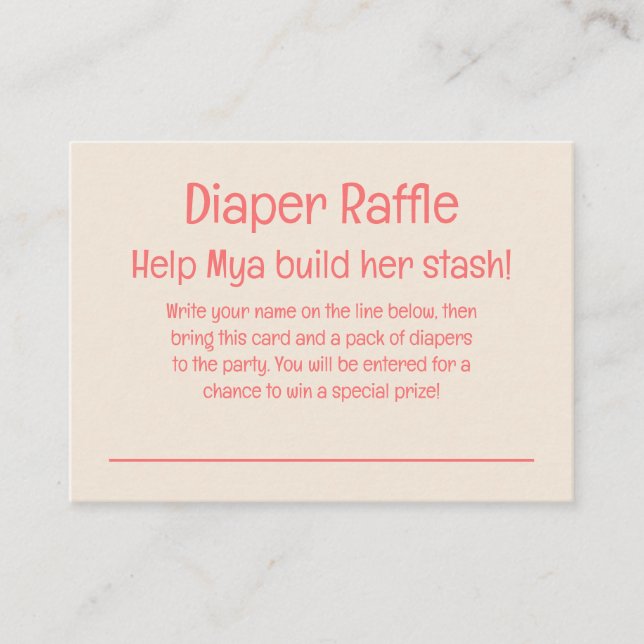 Orange Floral Diaper Raffle Instructions & Ticket Enclosure Card (Front)