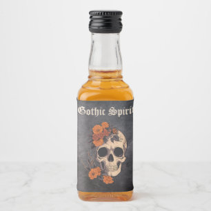 Orange Floral Elegant Skull Monogram Wedding mini Liquor Bottle Label