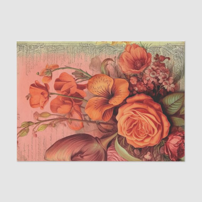 Orange Floral Ephemera Tissue Paper (Front)