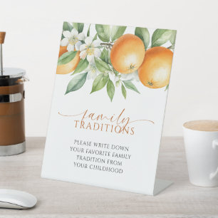 Orange Floral Favorite Family Traditions Game Pedestal Sign