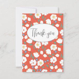 Orange Floral Flat Thank You Card