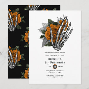 Orange Floral Gothic Skulls Bridesmaids Luncheon Invitation