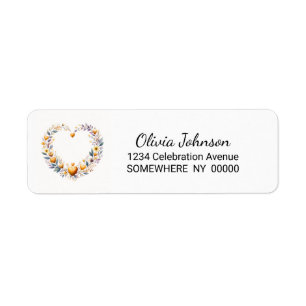 Orange Floral Heart Return Address Label