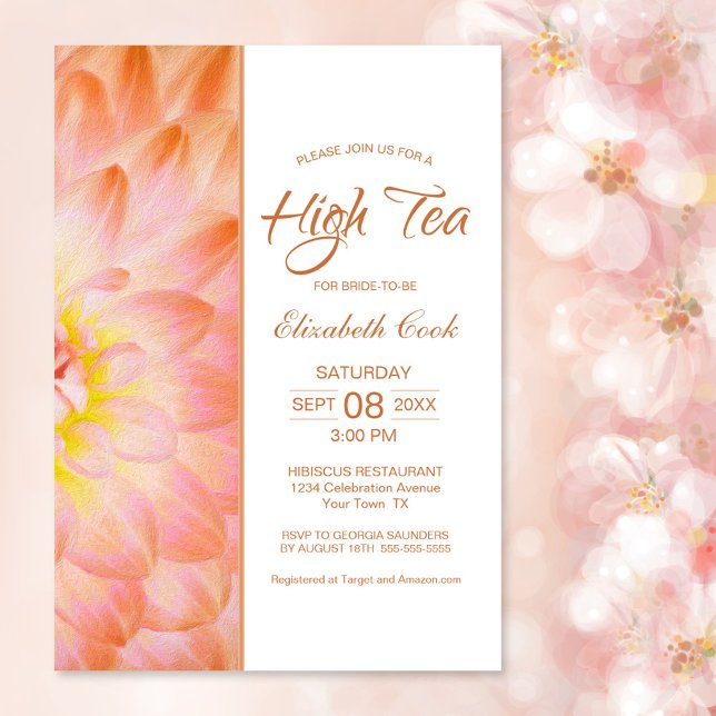 Orange Floral High Tea Bridal Shower Invitation (Creator Uploaded)