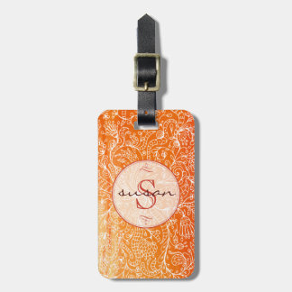 Orange Floral Line Art Custom Monogram Bag Tags