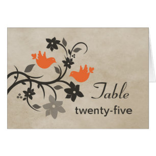 Orange Floral Lovebirds Table Number Card