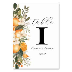 Orange Floral Menu Table Numbers Flowers Bridal