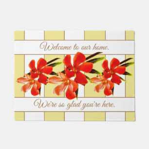 Orange Floral   Oleander Personalized Welcome Doormat