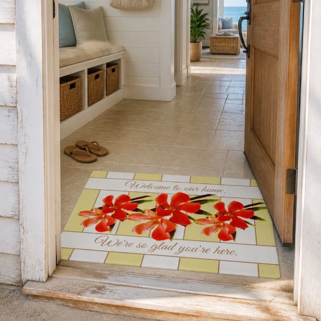 Orange Floral | Oleander Personalized Welcome Doormat (Creator Uploaded)