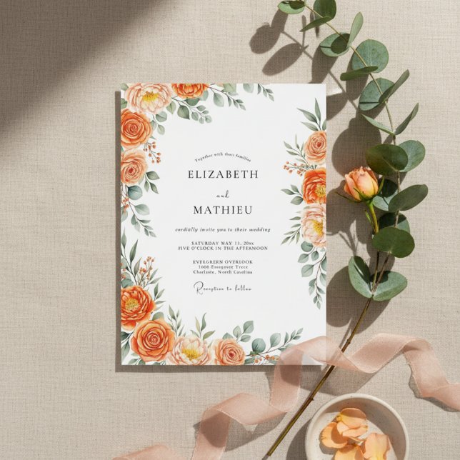 Orange Floral Painterly Flourish Wedding Invitation (Creator Uploaded)