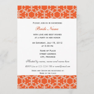 Orange floral pattern bridal shower invitation. invitation