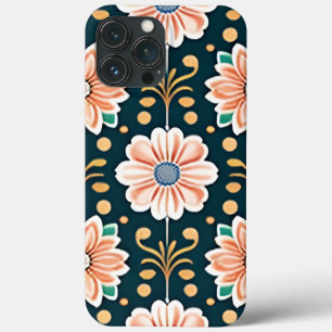 Orange Floral Pattern on a Black Background iPhone 13 Pro Max Case