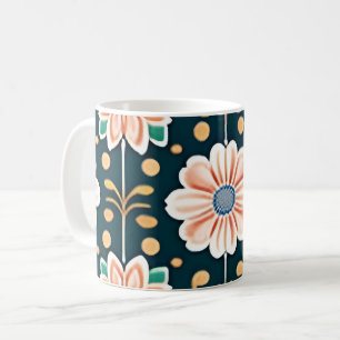 Orange Floral Pattern on a Black Background Coffee Mug