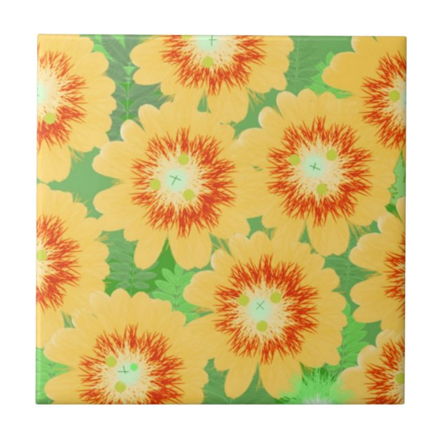 Orange Floral Pattern Tile (Front)