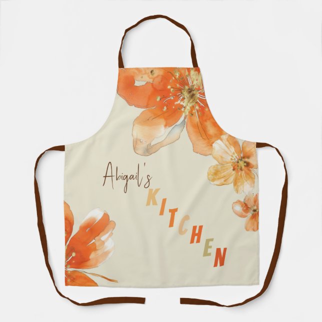 Orange Floral Personalized All-Over Print Apron (Front)