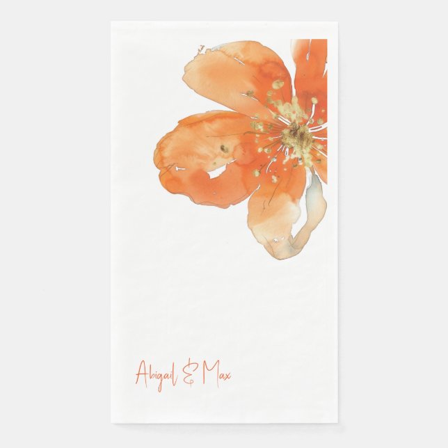 Orange Floral Personalized Wedding  Napkin (Front)