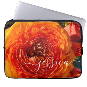 Orange Floral Photo Personalized Laptop Sleeve