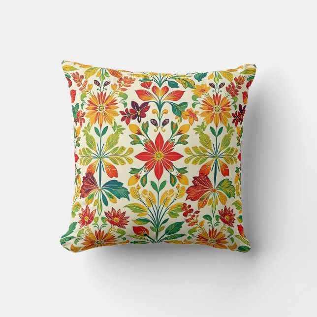 orange floral print throw pillow (Front)