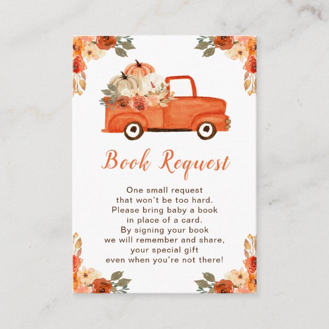 Orange Floral Pumpkin Truck Baby Show Book Request Enclosure Card (Front)