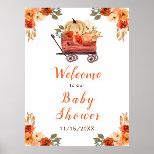 Orange Floral Pumpkin Truck Baby Shower Poster