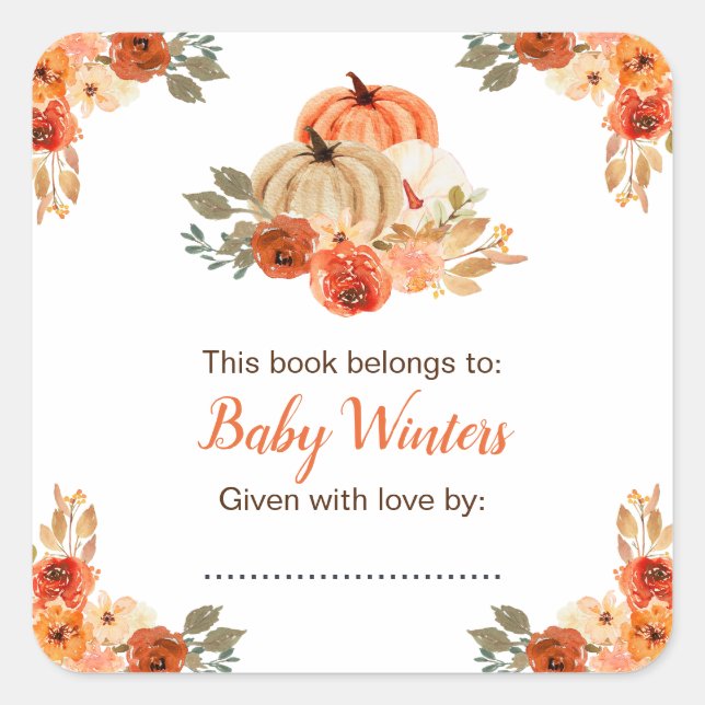 Orange Floral Pumpkins Baby Shower  Square Sticker (Front)
