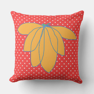 Orange Floral Red White Dots Throw Pillow