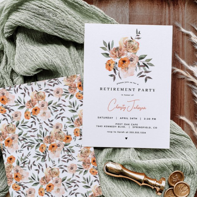 Orange Floral Retraite Party Invitation (Créateur téléchargé)