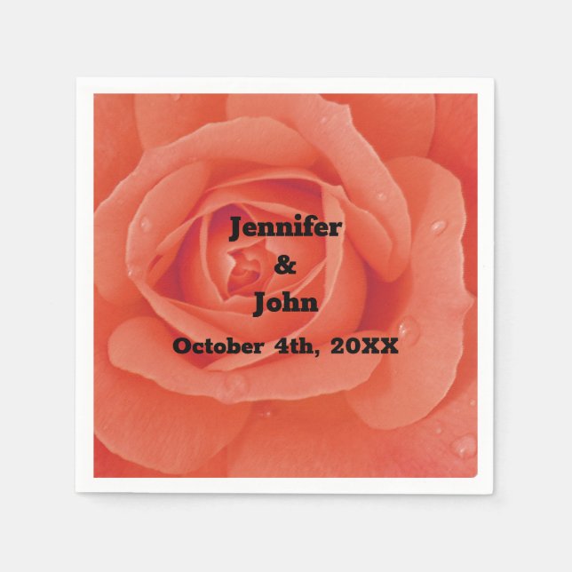 Orange Floral Rose Bloom Artsy Garden Fall Wedding Napkin (Front)