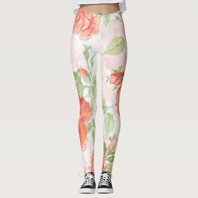 Orange floral rose engagement party leggings (Front)