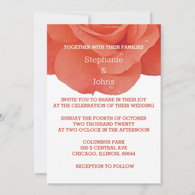 Orange Floral Rose Flower Elegant Rustic Wedding Invitation (Front)