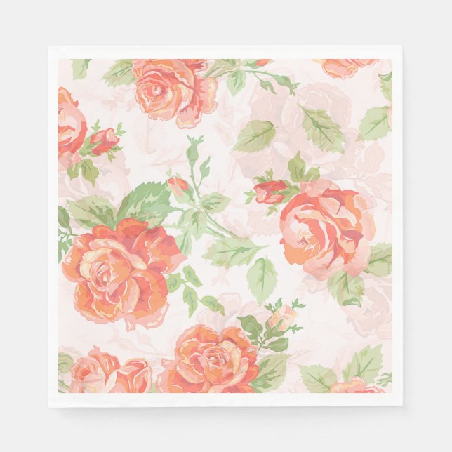 Orange floral rose Paper  Napkin (Front)