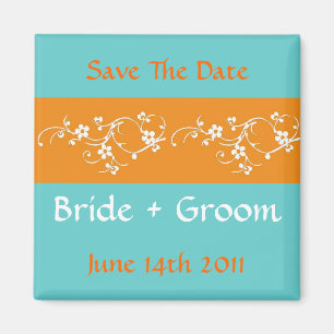 Orange Floral Save The Date Magnet