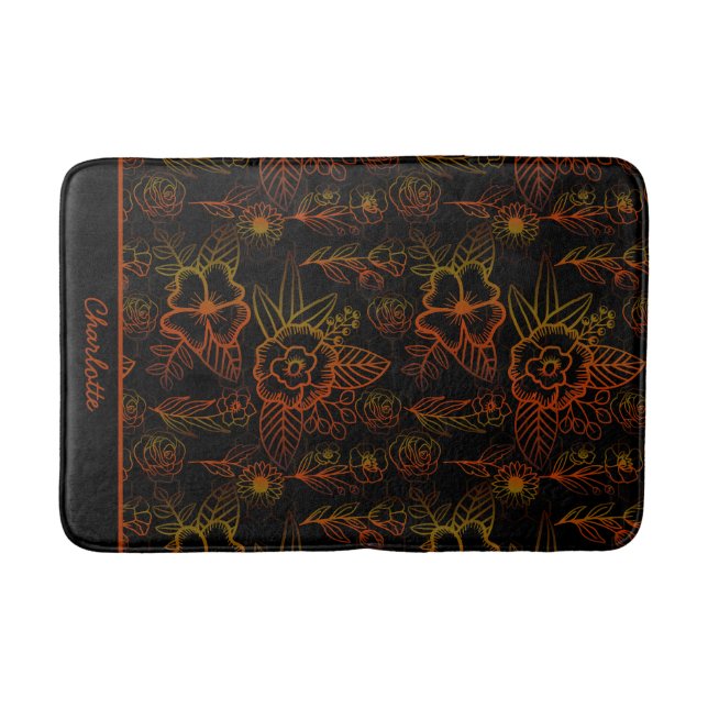 Orange floral seamless pattern personalized name bath mat (Front)