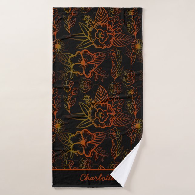 Orange floral seamless pattern personalized name bath towel (Bath Towel)
