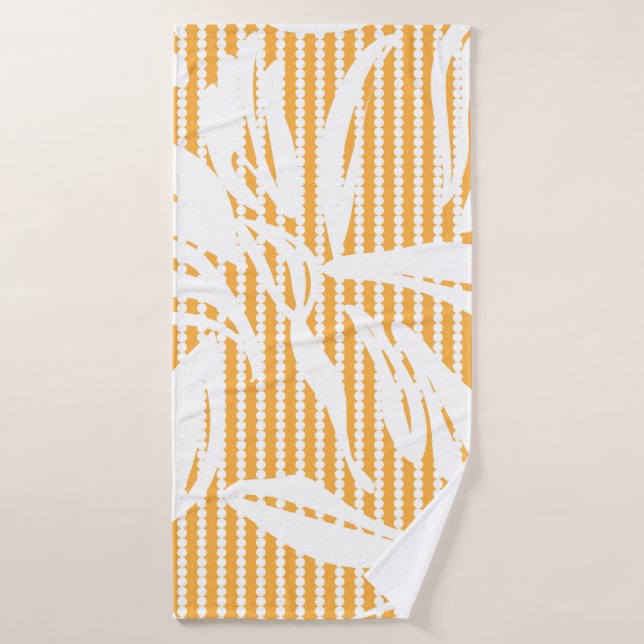 Orange Floral seamless pattern with striped backgr Bath Towel (Bath Towel)