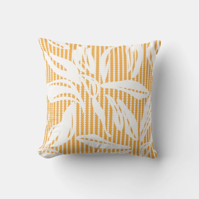 Orange Floral seamless pattern with striped backgr Throw Pillow (Front)