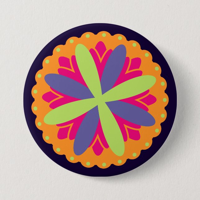 Orange floral shapes illustration 3 inch round button (Front)