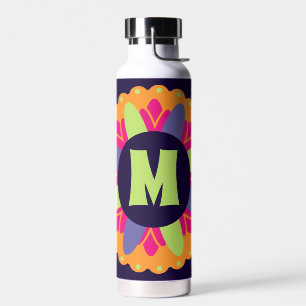 Orange floral shapes illustration water bottle