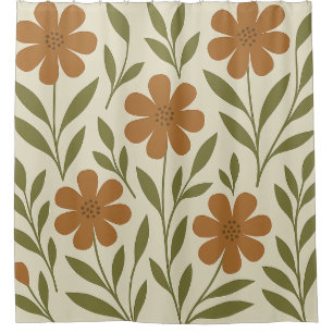 Orange Floral Shower Curtain