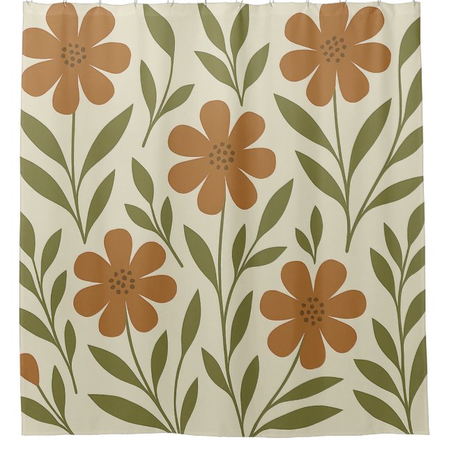 Orange Floral Shower Curtain (Front)