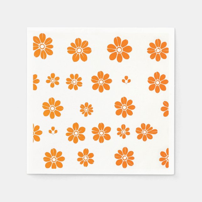 Orange Floral Stencil Pattern on White Background Napkin (Front)