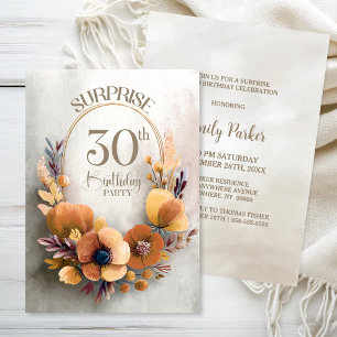 Orange Floral Surprise 30th Birthday Party Invitation