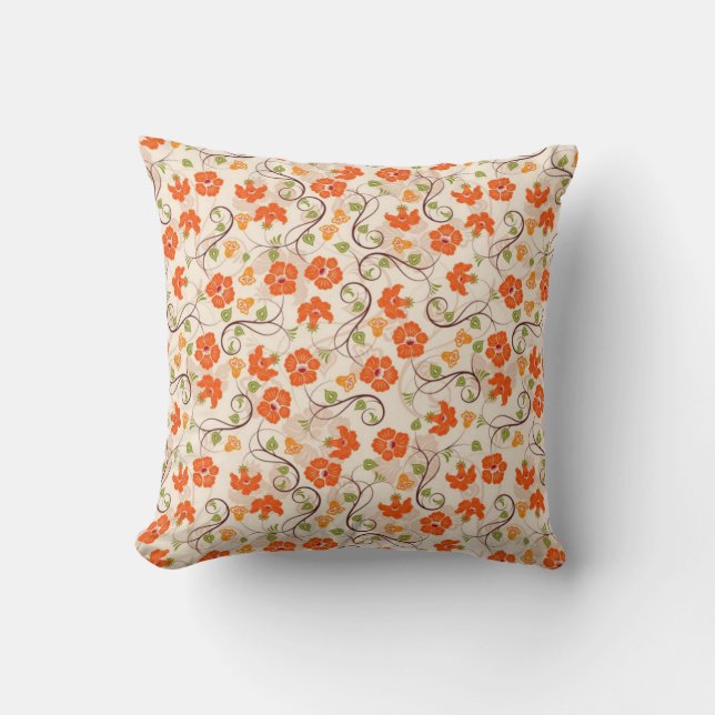 Orange floral throw pillow (Front)
