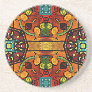 Orange Floral Tiles Coaster