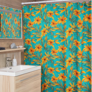 Orange Floral Tropical Pattern Turquoise