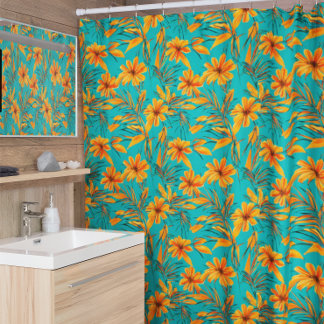 Orange Floral Tropical Pattern Turquoise
