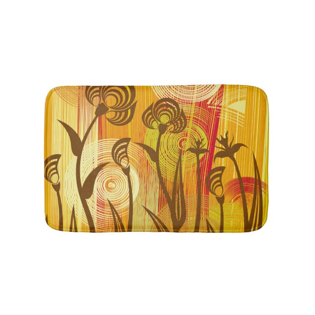 Orange Floral: Vibrant Background Pattern Bath Mat (Front)
