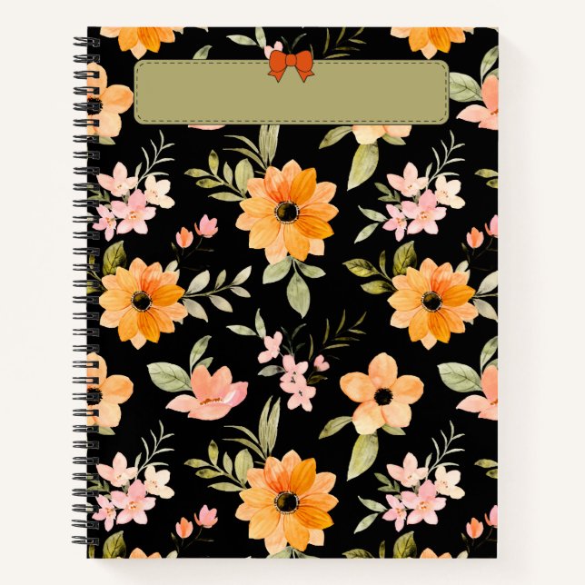 Orange Floral Watercolor Notebook Cover  (Front)