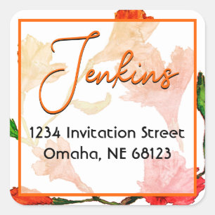 Orange Floral Watercolor Square Sticker