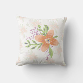 Orange Floral Watercolor Throw Pillow – Elegant Bo